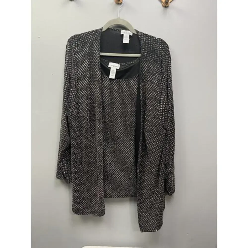 Catherines 2-piece Tank Cardigan set‎ Women's Plus 20W Black glitter/metal